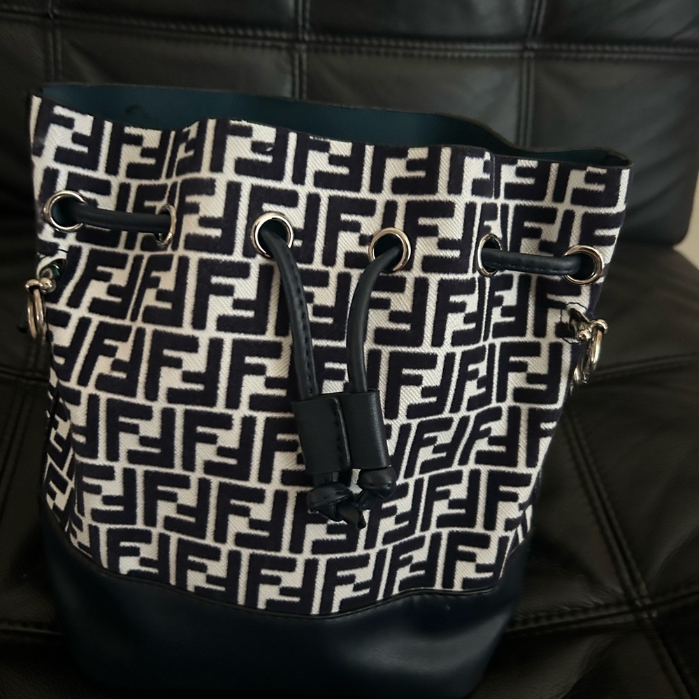 Vintage Fendi blue and white bucket purse